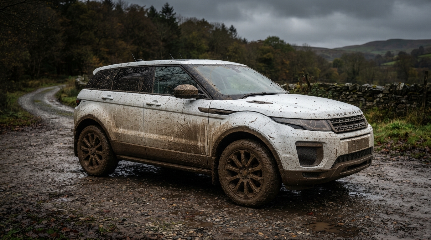 Range Rover Evoque — Exterior Hand Wash & Wax — before valeting, showing dirt and contamination