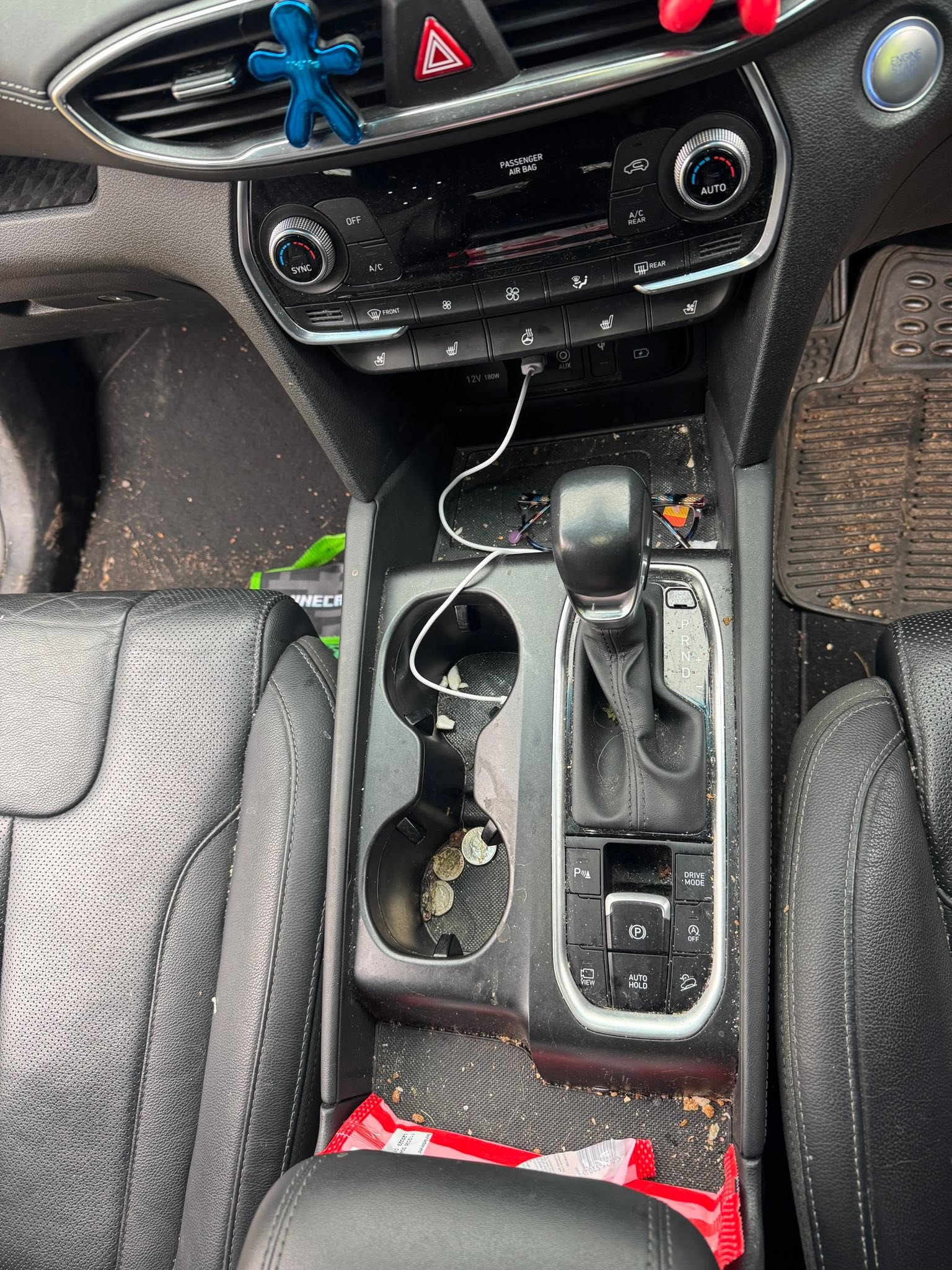 Hyundai Santa Fe — Interior Console & Cabin Clean — before valeting, showing dirt and contamination