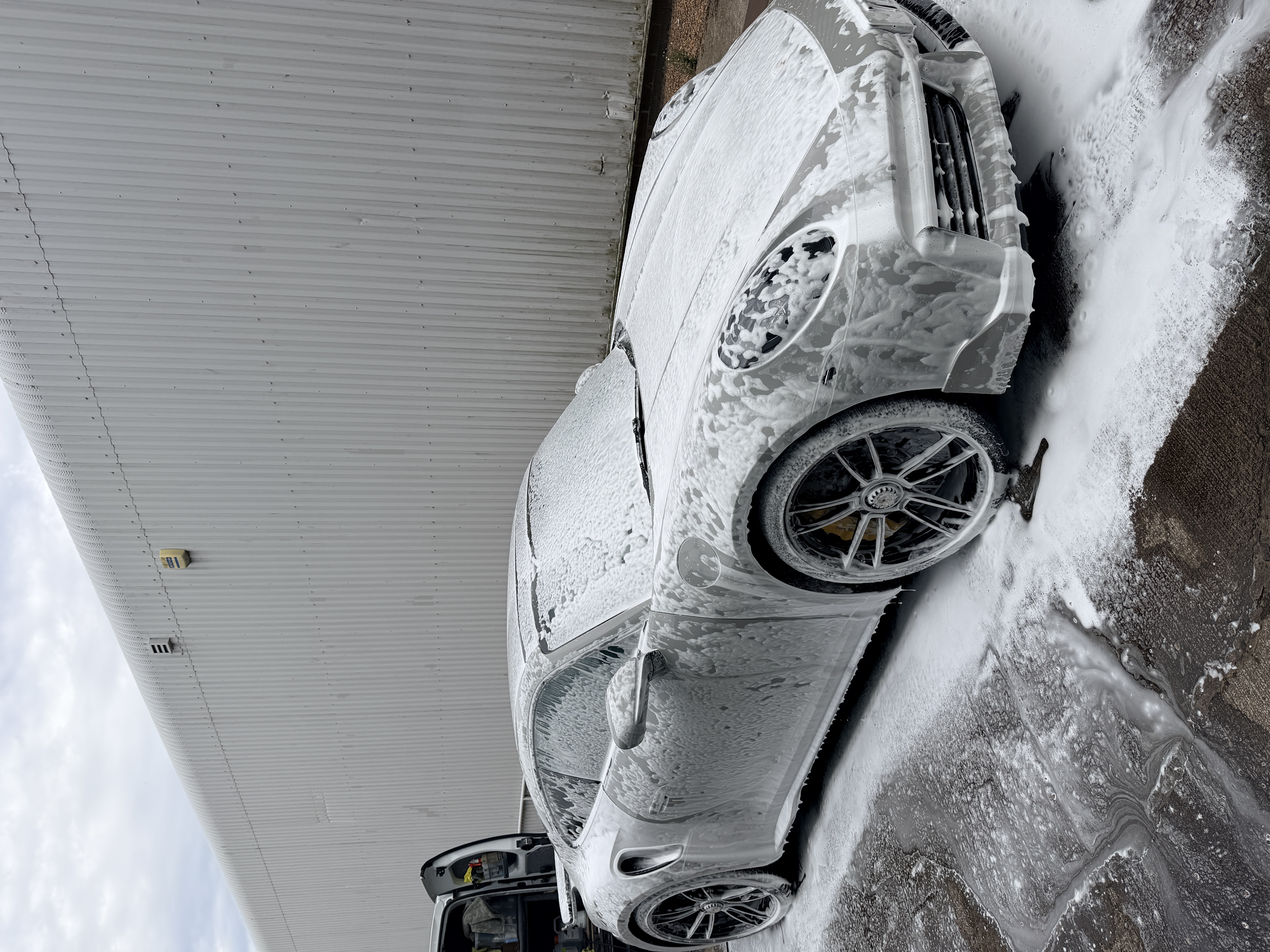 Before valet — vehicle covered in pre-wash foam ready for deep cleaning by Tidy Job Dundee