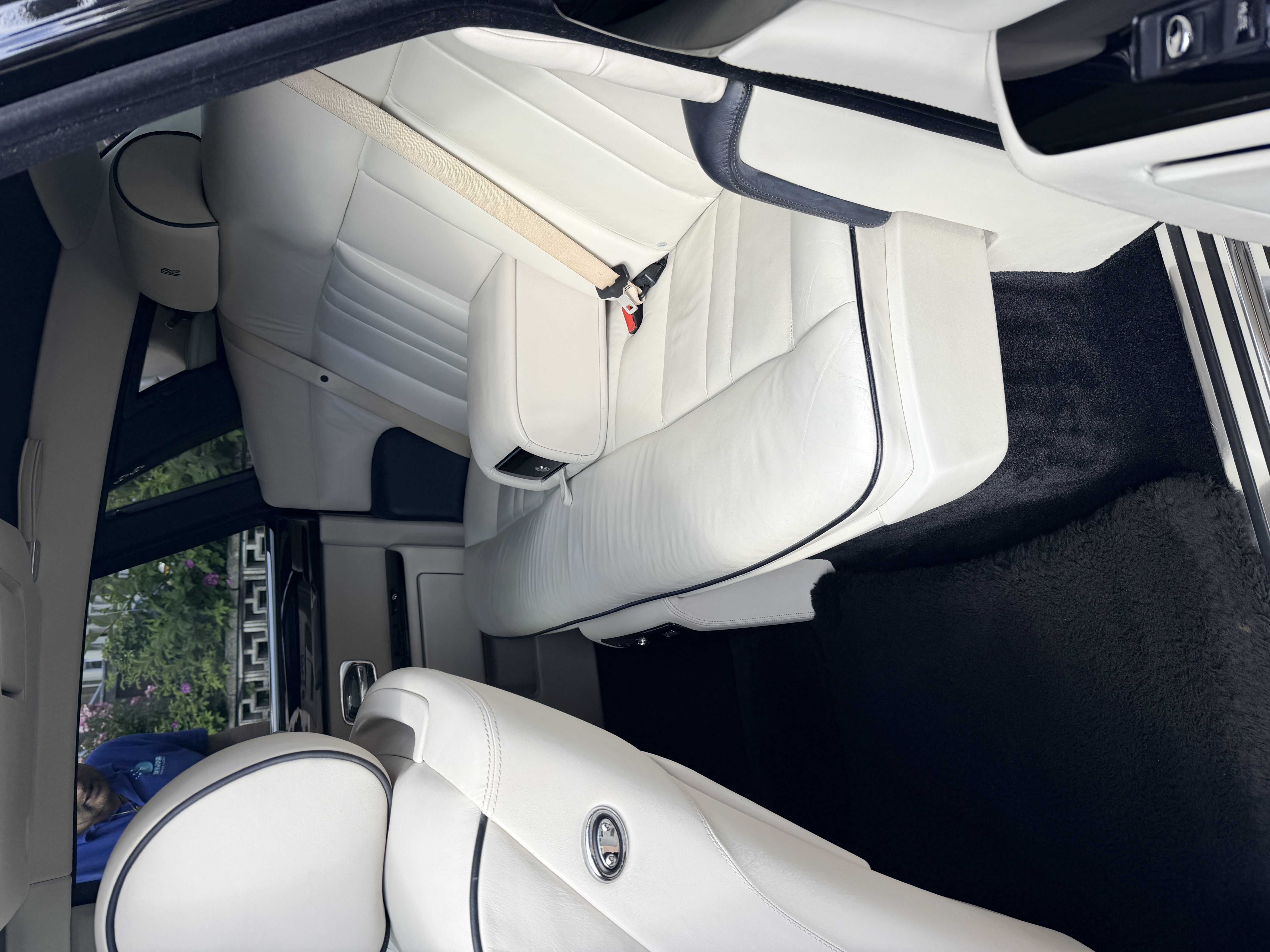 Pristine cream leather rear cabin seating detailed by Tidy Job