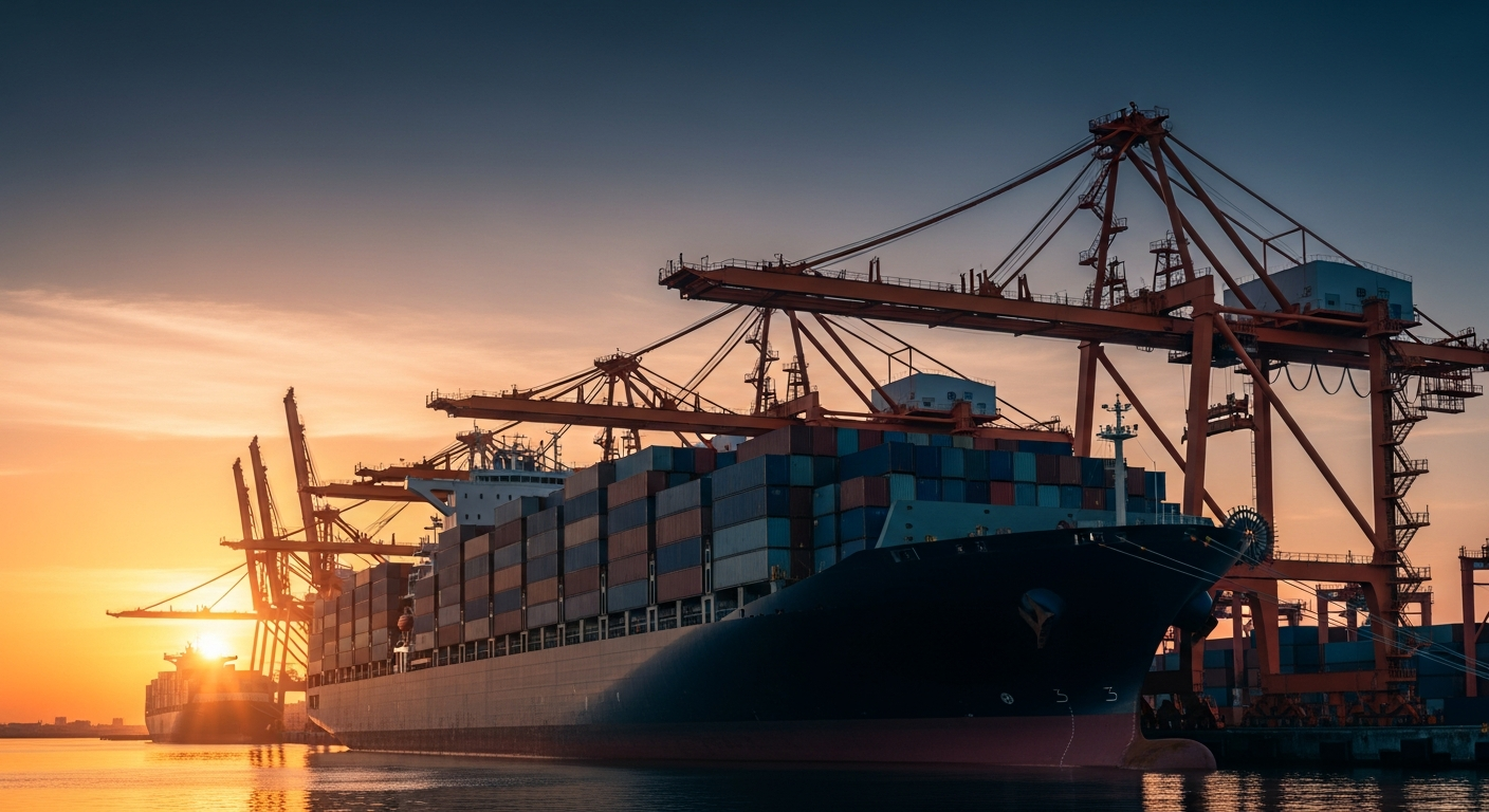 Container ship at industrial port