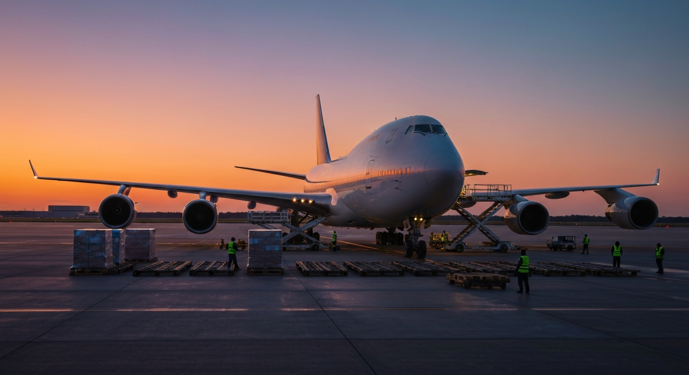 Air freight cargo plane being loaded