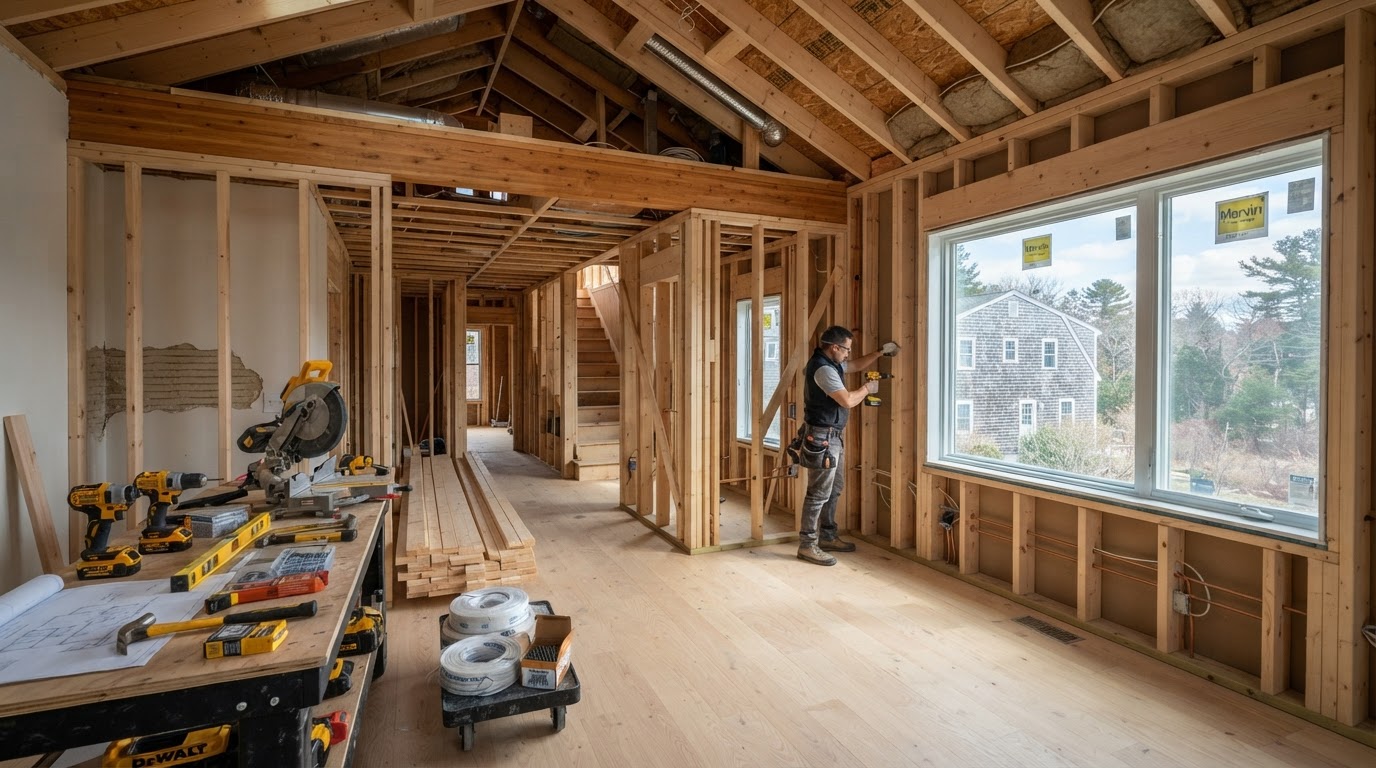 Clean construction jobsite interior during a home renovation