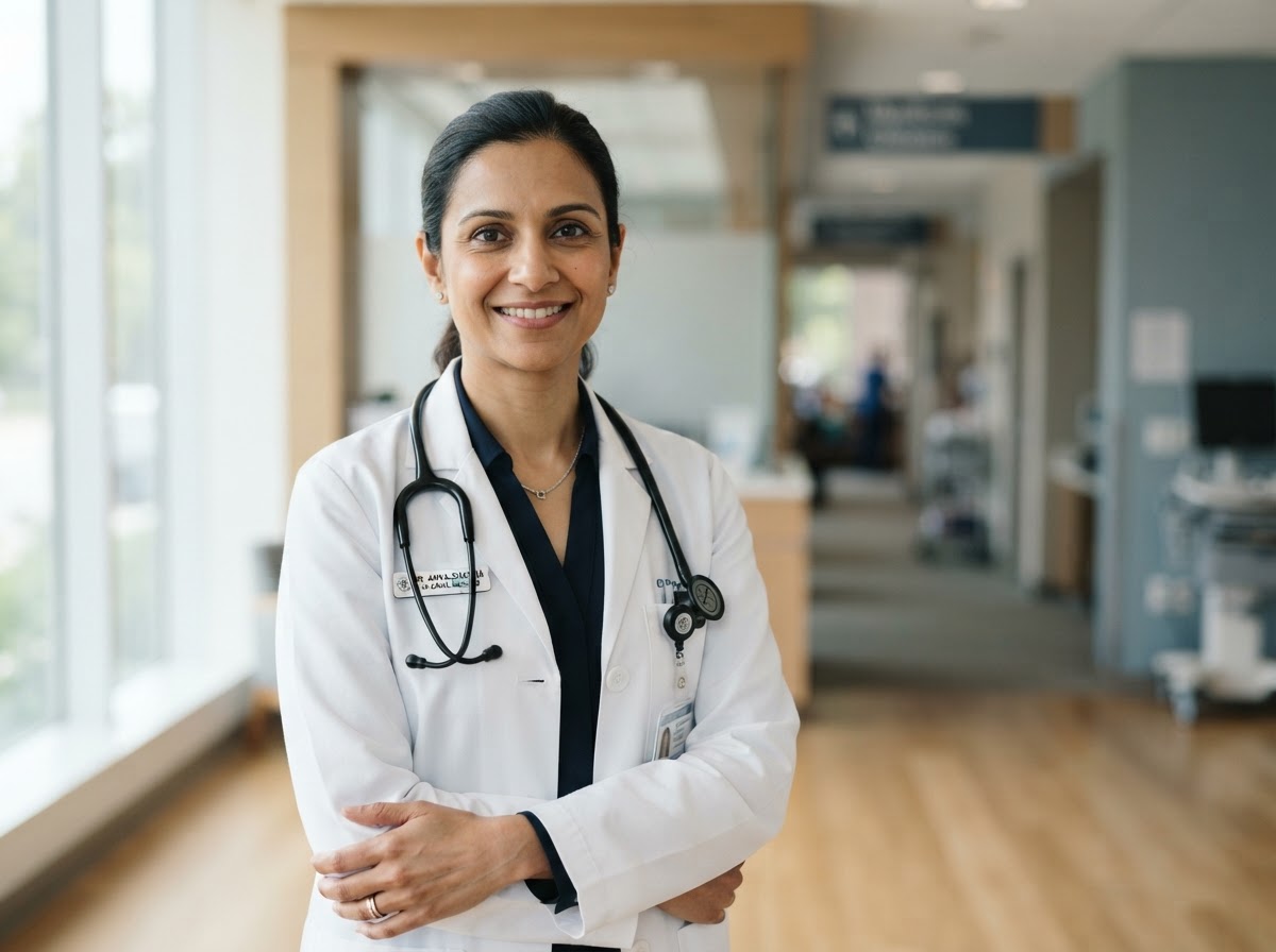 Confident physician in a modern clinic