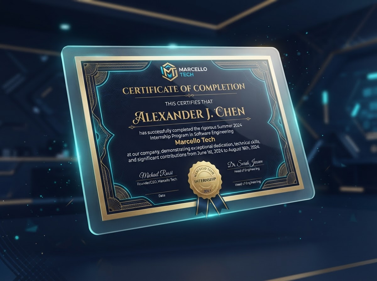 Marcello Tech internship completion certificate