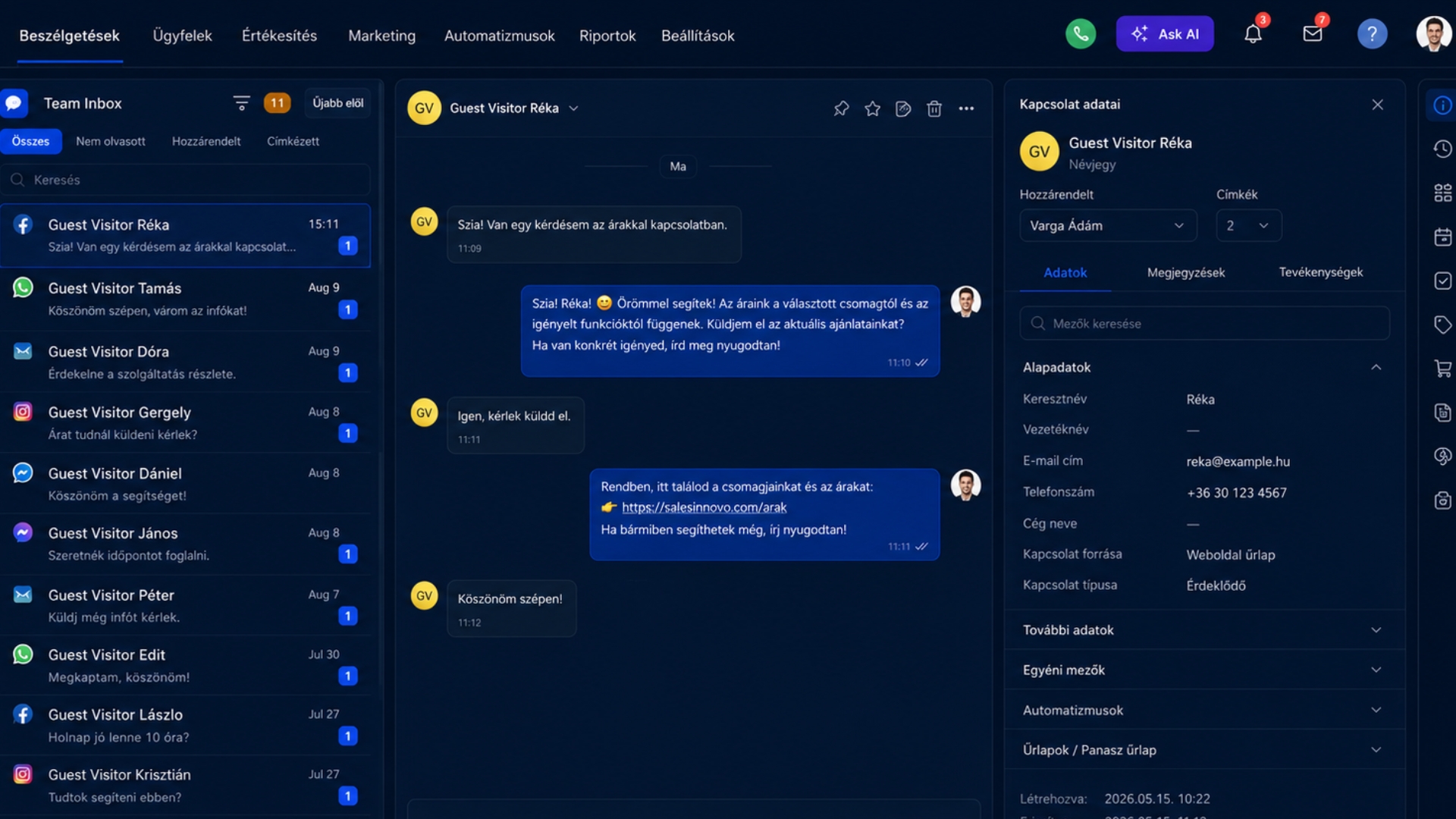 Sales Innovo üzleti automatizáció — automatizált folyamatok Sales Innovo automatizált üzleti folyamatok és CRM felület — értékesítési automatizáció