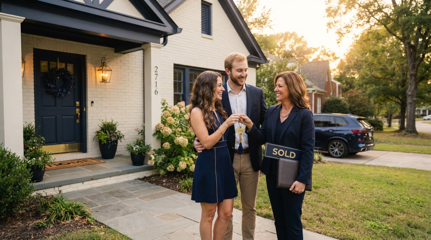 First-time homebuyers receiving keys to their new Birmingham home
