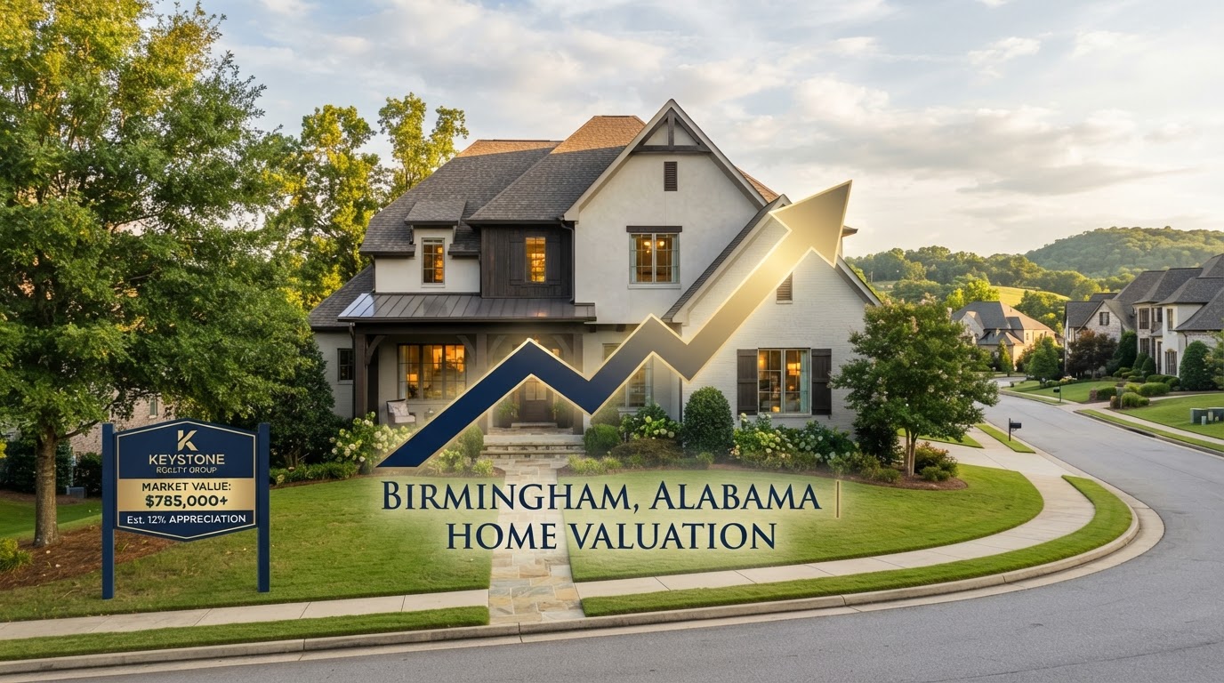 Birmingham suburban home with rising home value overlay