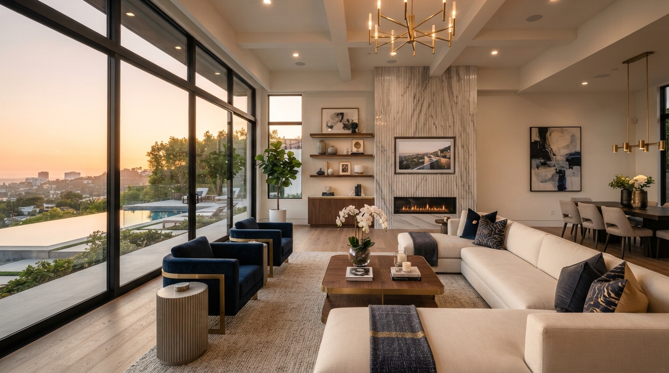 Luxury home interior with warm natural light