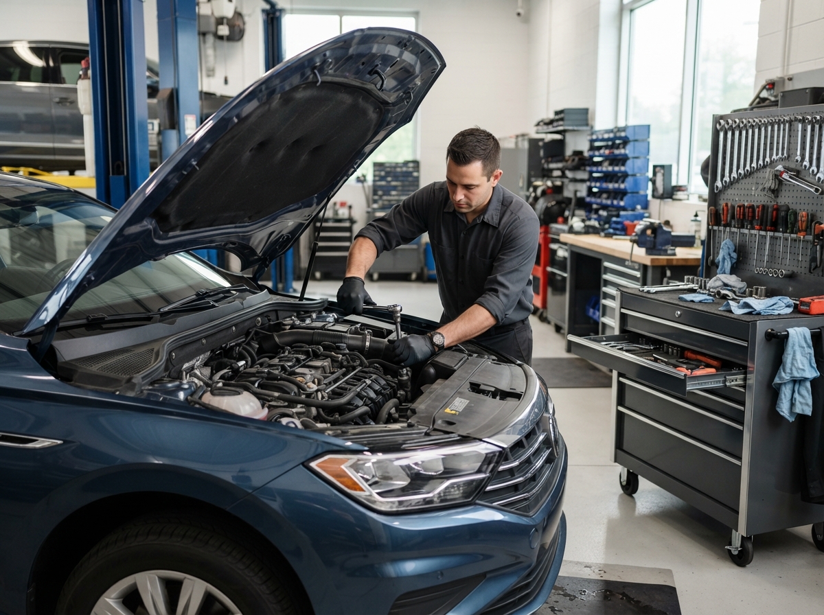 Mechanic performing general auto repair at Build Right Transmission Houston