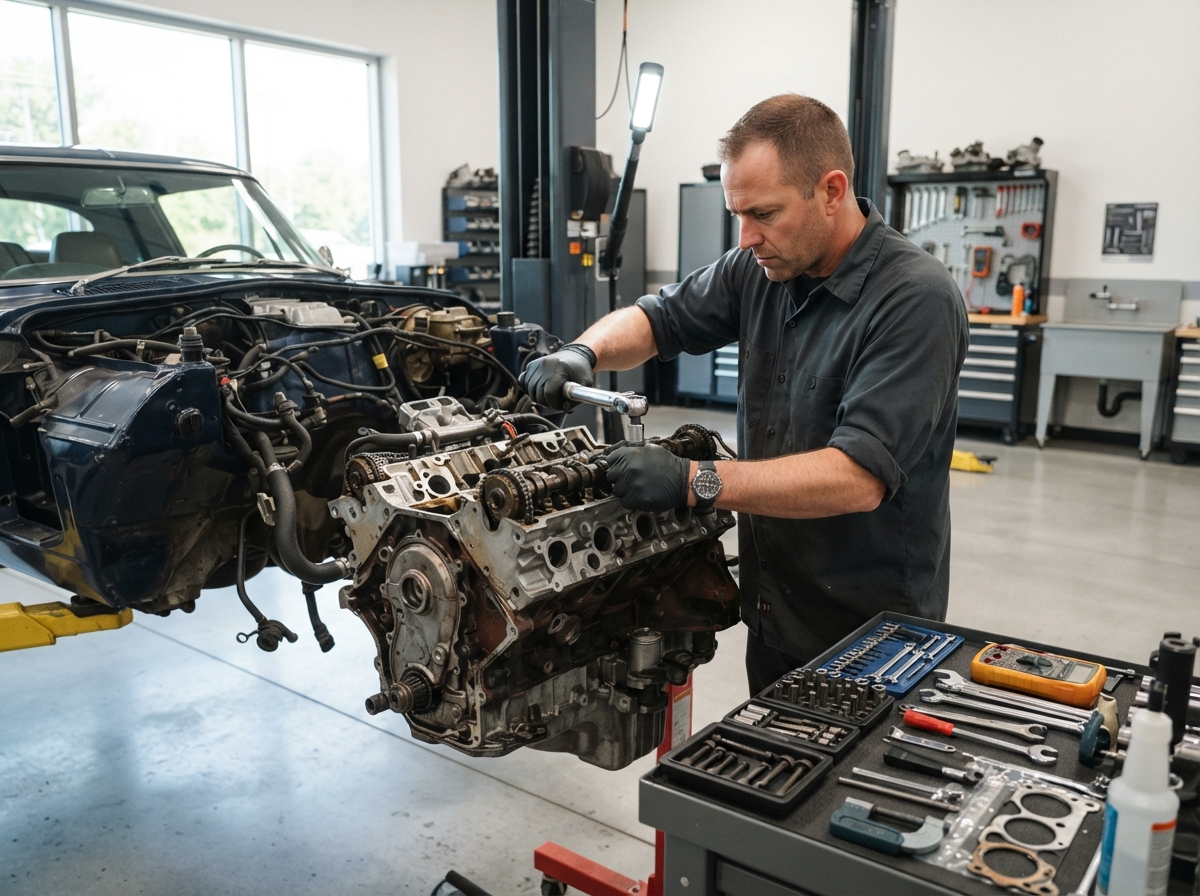 Major engine repair being performed at Build Right Transmission Houston