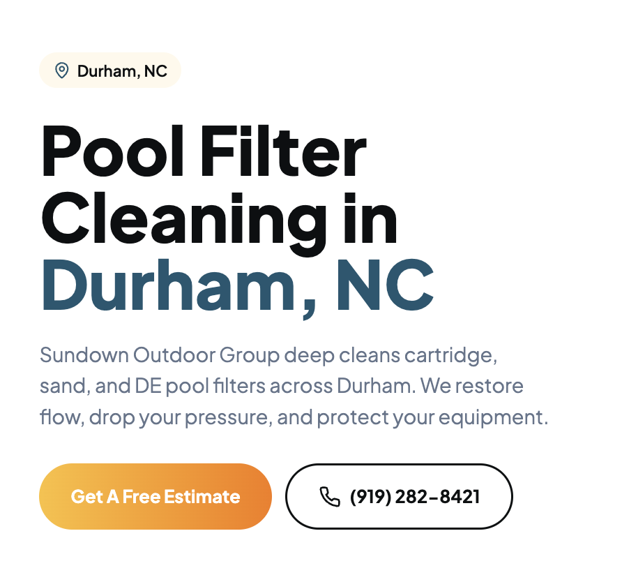 Dirty gray pool filter cartridges before professional cleaning service