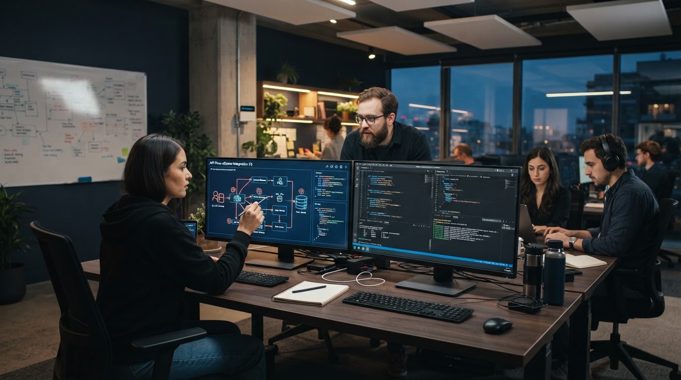 API integration team connecting systems and automating workflows
