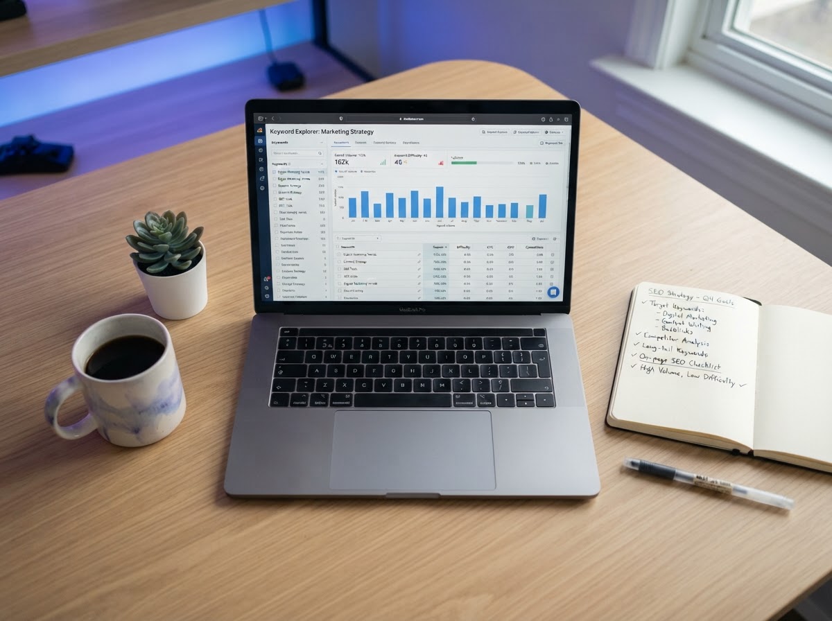 Keyword research dashboard with search term analytics