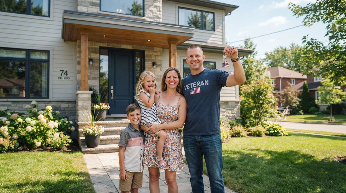 Veteran family in front of their home