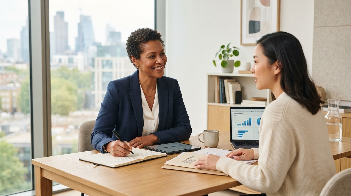 Confident professional guiding a client session with calm expertise