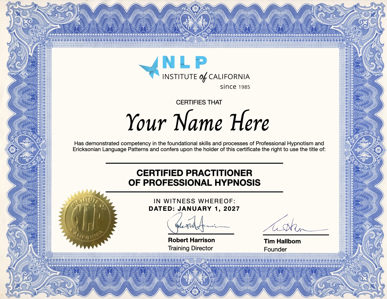 NLP Institute of California Professional Hypnosis Certification