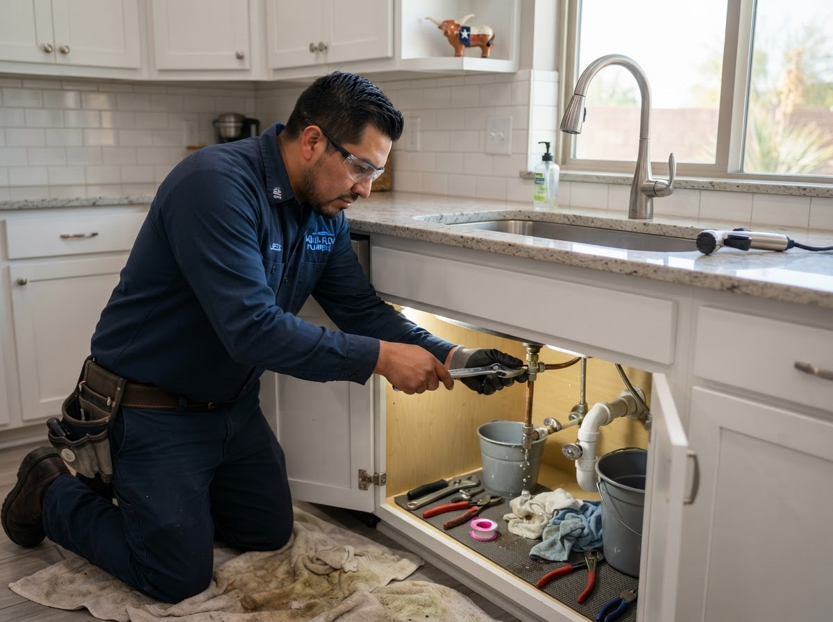 Right Fit plumber performing residential plumbing repair in Central Texas