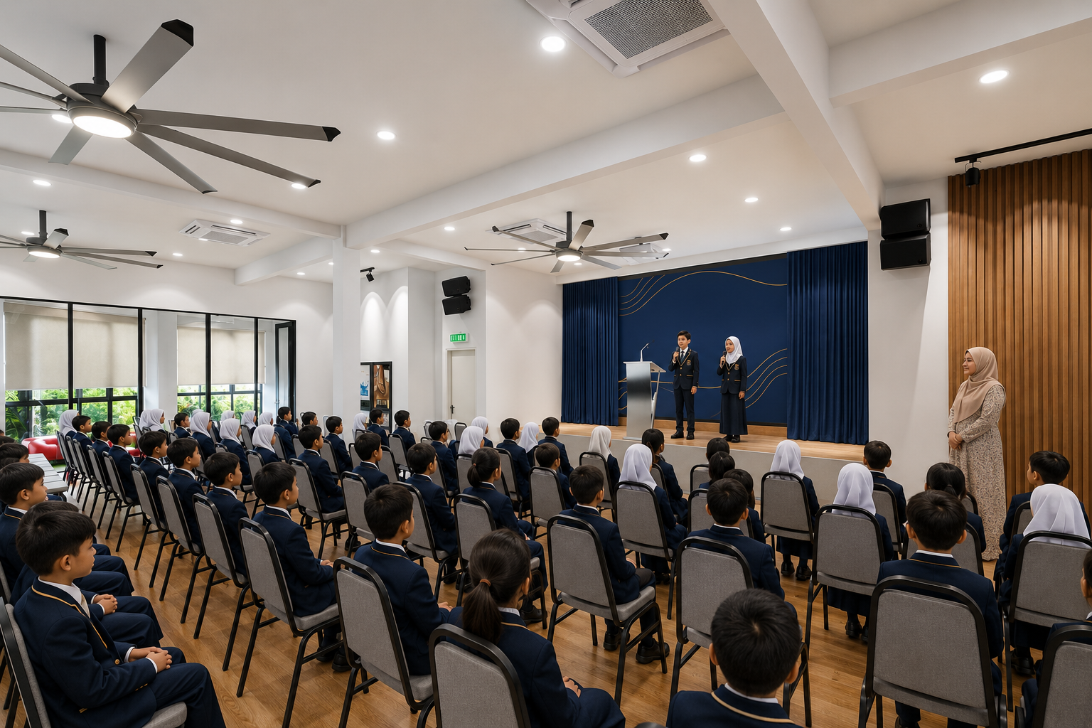 Pupils participating in collaborative learning inside a Sekolah Rendah Cendekia classroom.