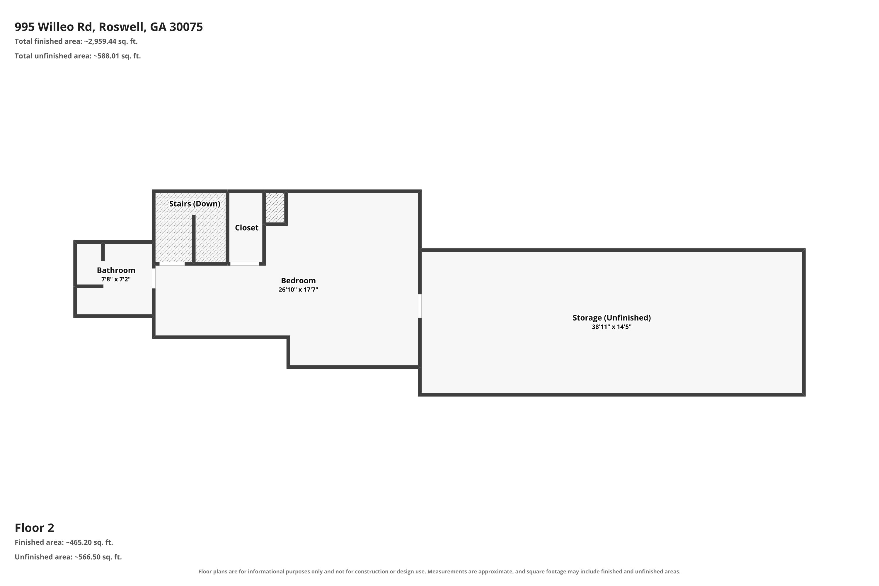 Upper Level Architectural Floor Plan (Floor 2)
