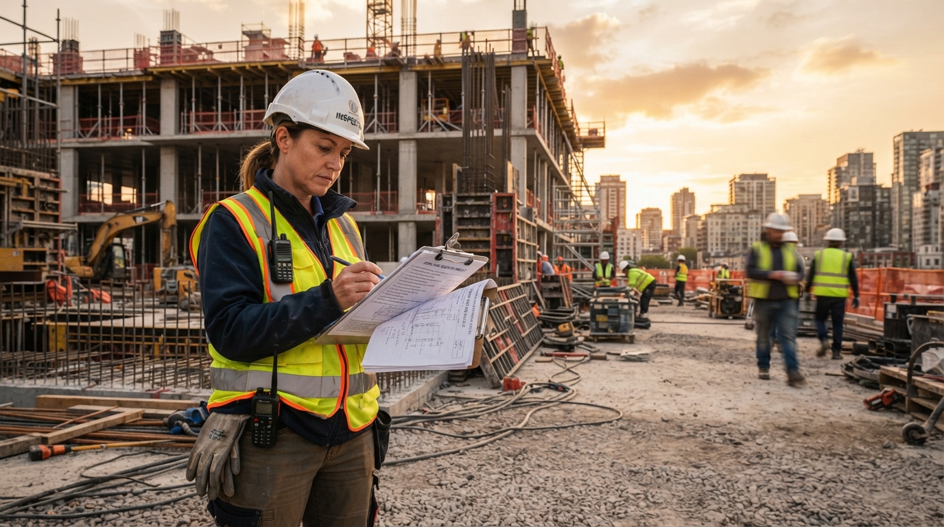 South African contractor reviewing compliance certificates and tender documents on site