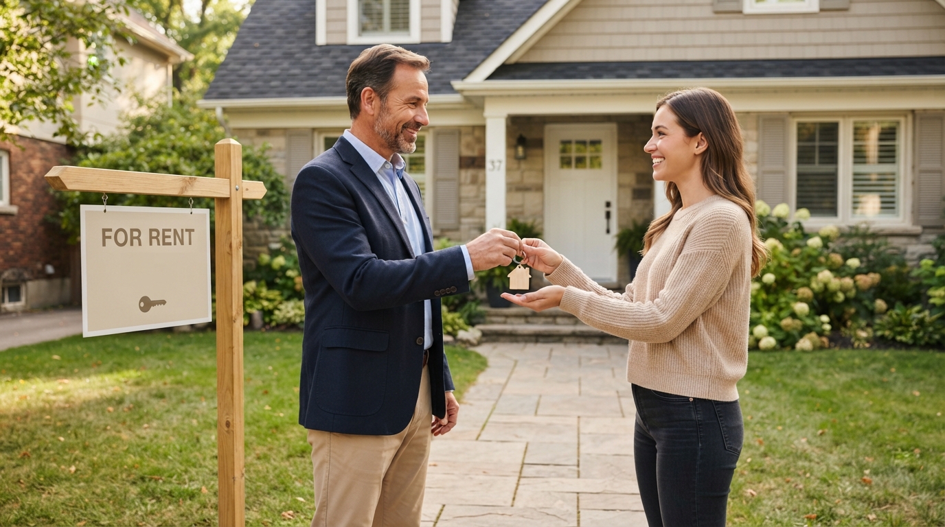 Rental property with keys being handed over, selling a house with tenants in NJ or FL