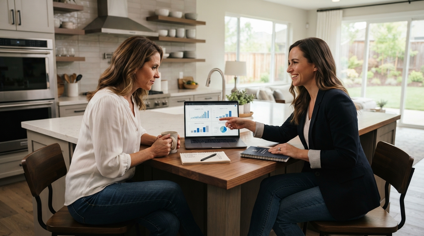 Homeowner reviewing an expired real estate listing with an agent
