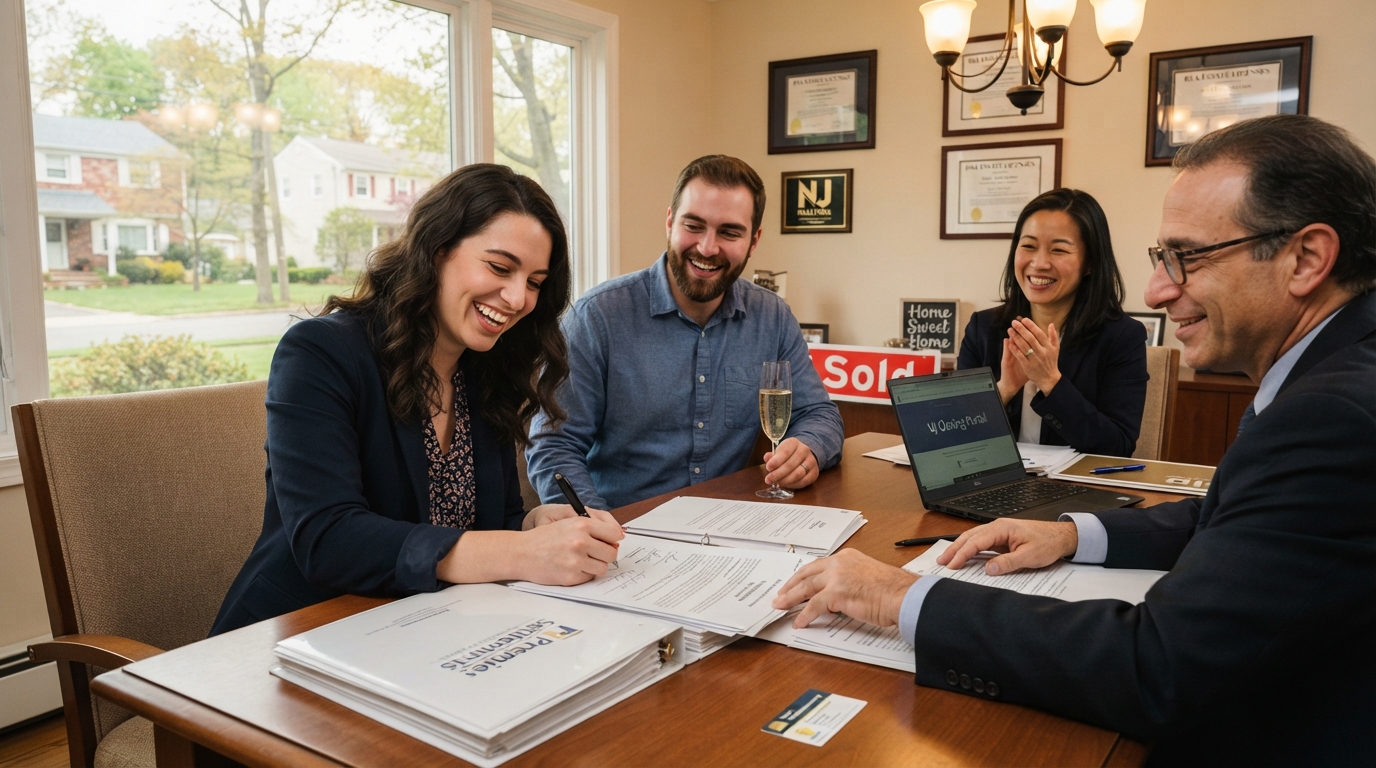 New Jersey home closing with buyer signing documents