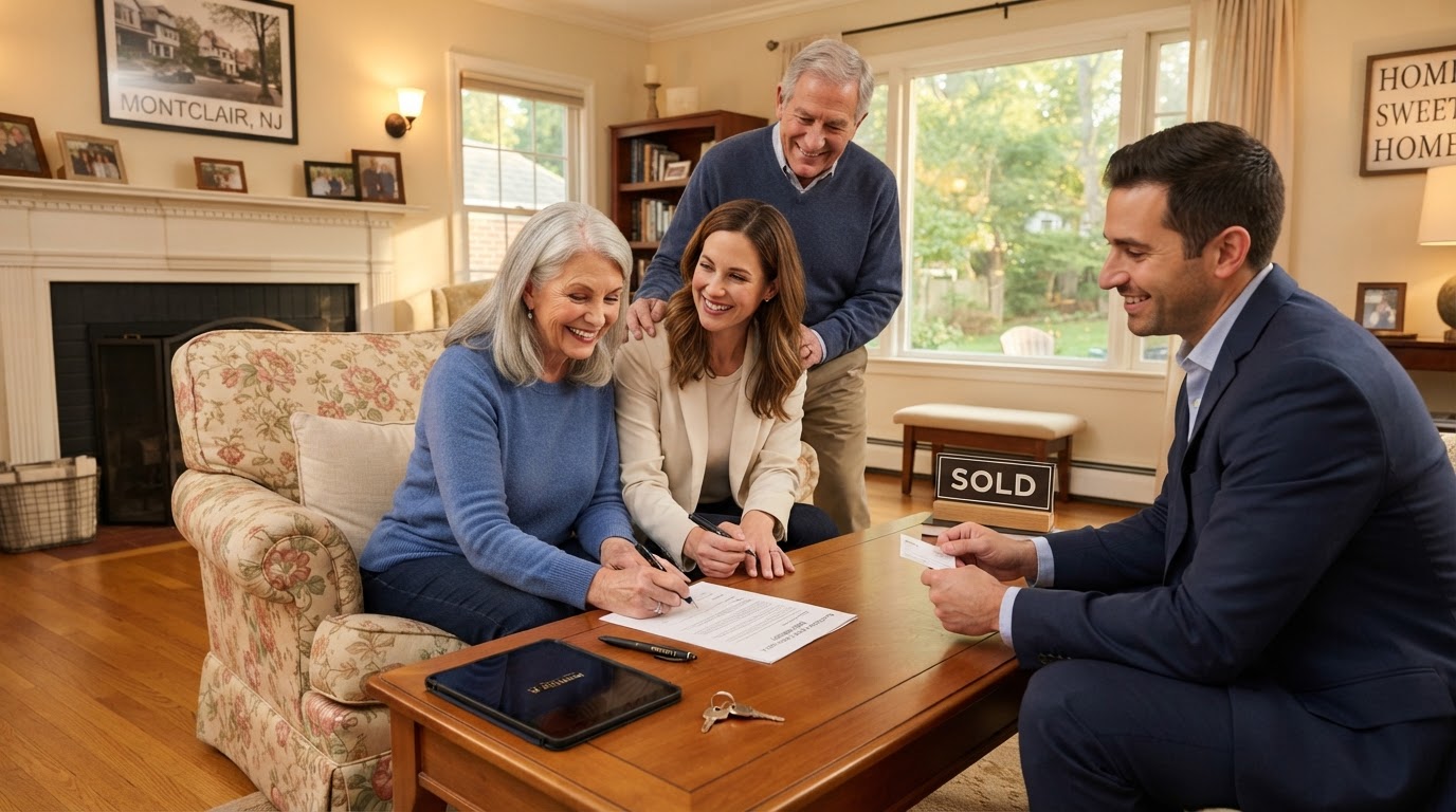 Adult child helping an aging parent sell their New Jersey home