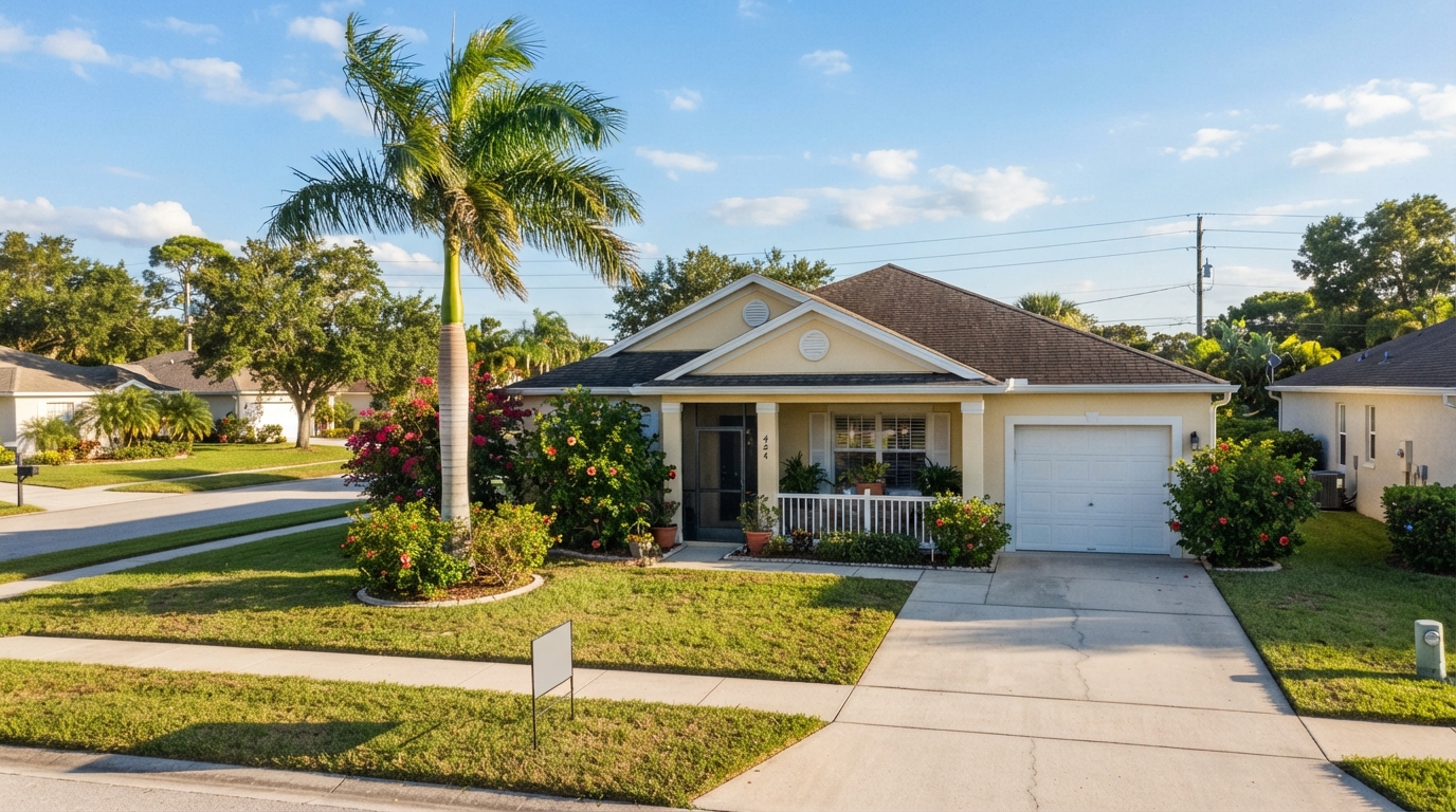 Florida home for sale as-is under palm trees