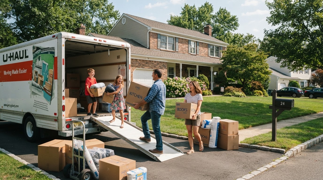 Family moving into a new home in New Jersey or Florida