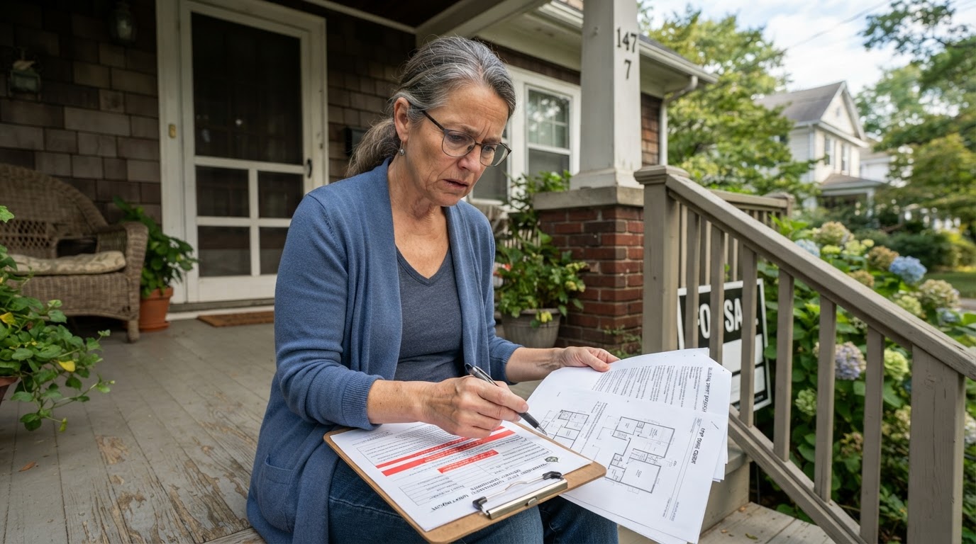 First-time home buyer family in front of a New Jersey or Florida home with FHA, VA, and USDA loan documents