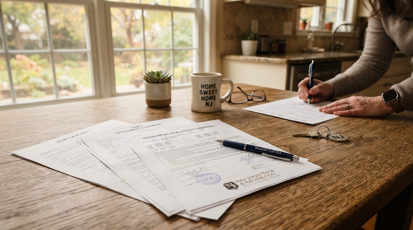 New Jersey home closing documents on a kitchen table
