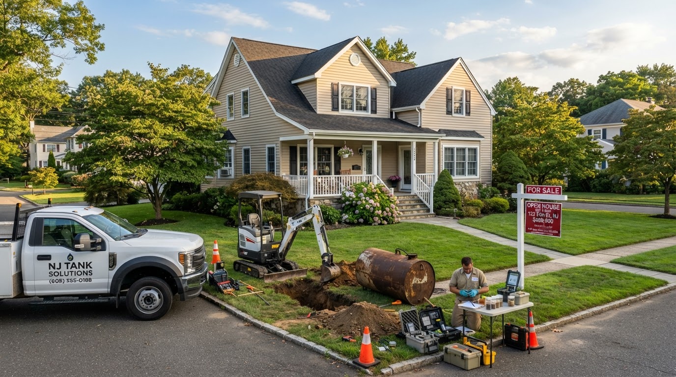 New Jersey home with underground oil tank removal and soil testing equipment