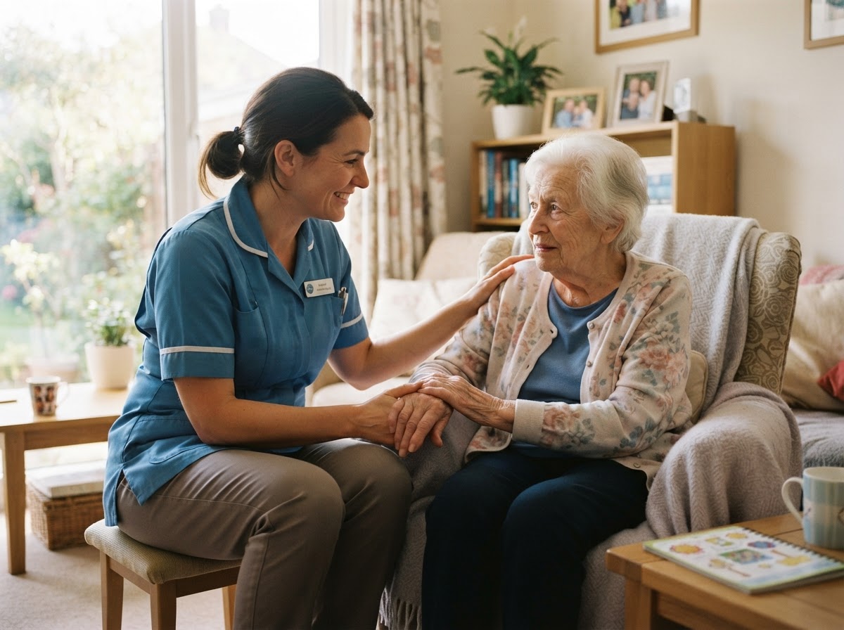 An Apex Healthcare carer providing specialist dementia support at home in Reading, Berkshire