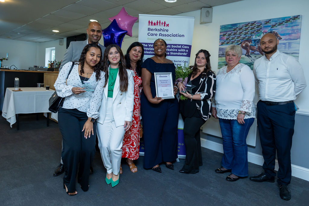 Apex team at the Berkshire Care Awards 2024, receiving the Care Service Recognition Award