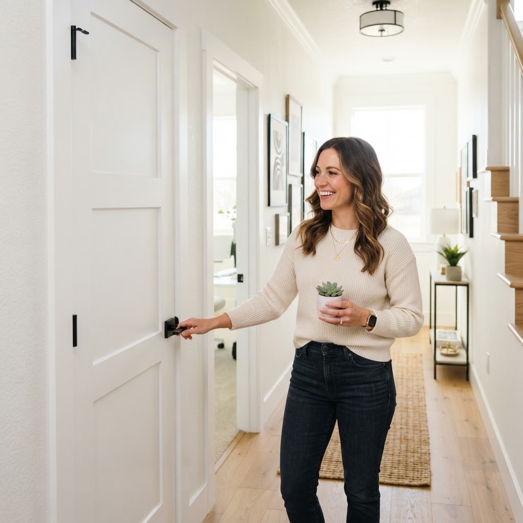 Delighted homeowner with newly installed interior doors