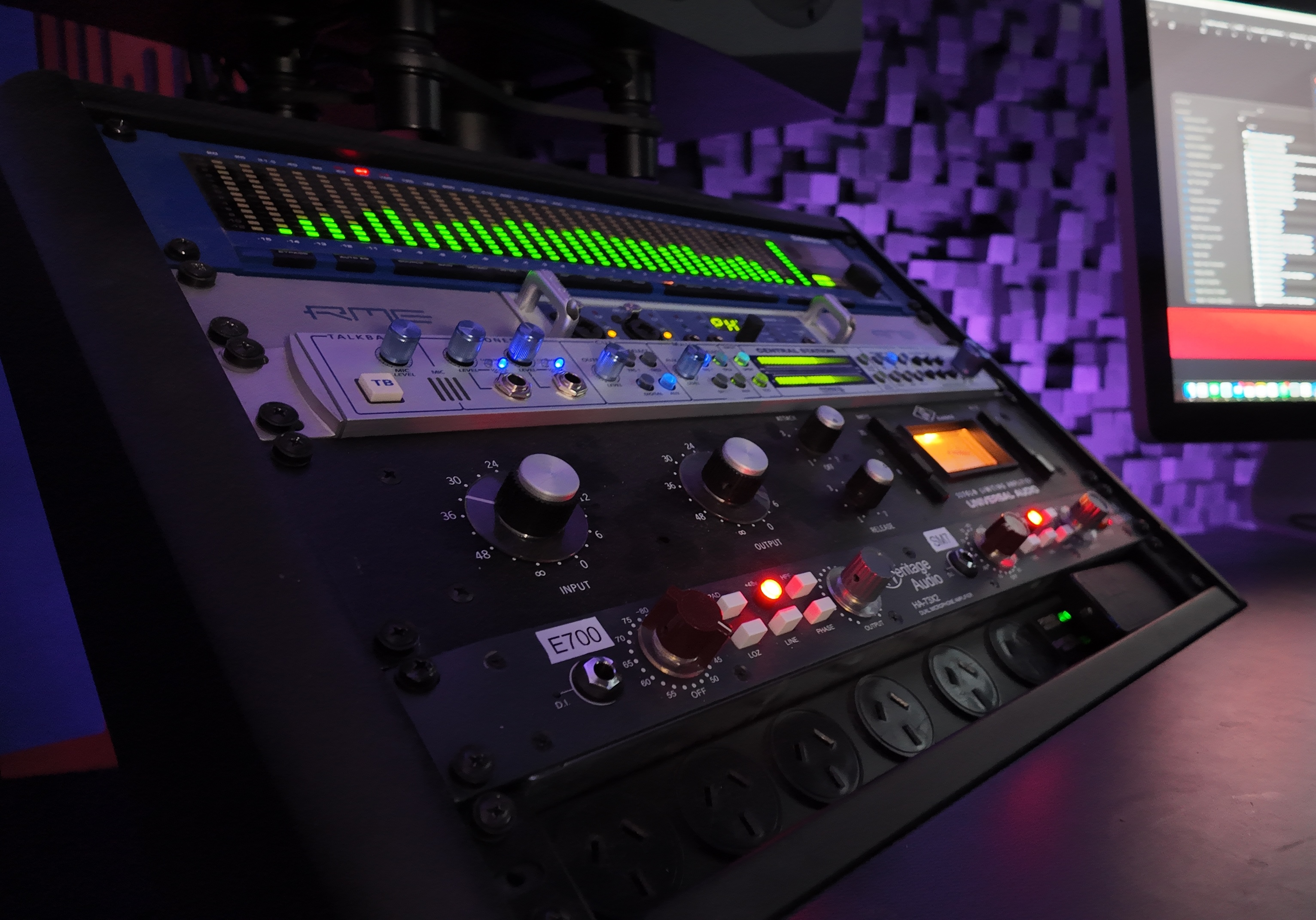 Analog outboard gear and mixing console at WasteLand Studios