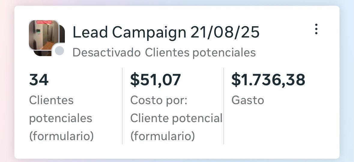 Captura de Meta Ads — Lead Campaign 21/08/25, 34 clientes