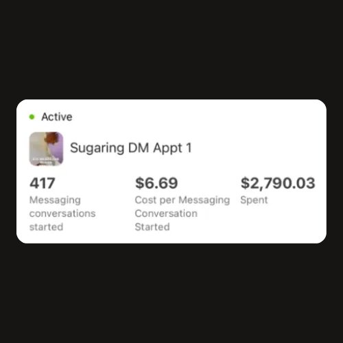 Captura de Meta Ads — Sugaring DM Appt 1, 417 conversaciones