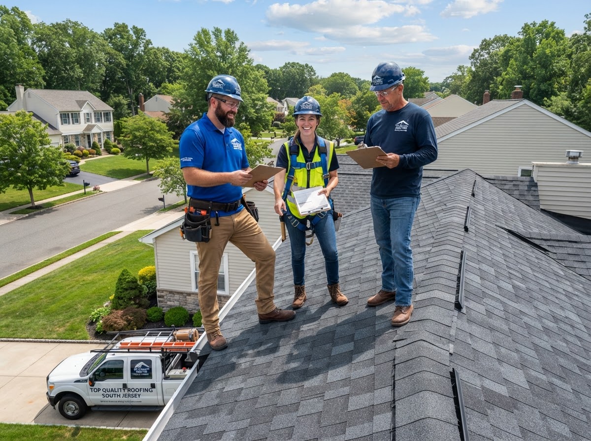 A&H Roofing crew inspecting roof on a South Jersey property