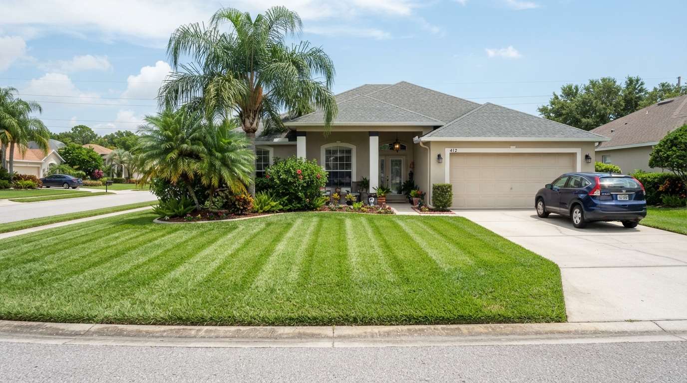 Neatly mowed Florida lawn with clean mowing stripes in Sarasota FL