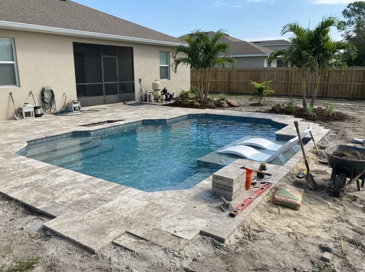 New pool build with sun shelf tanning ledge