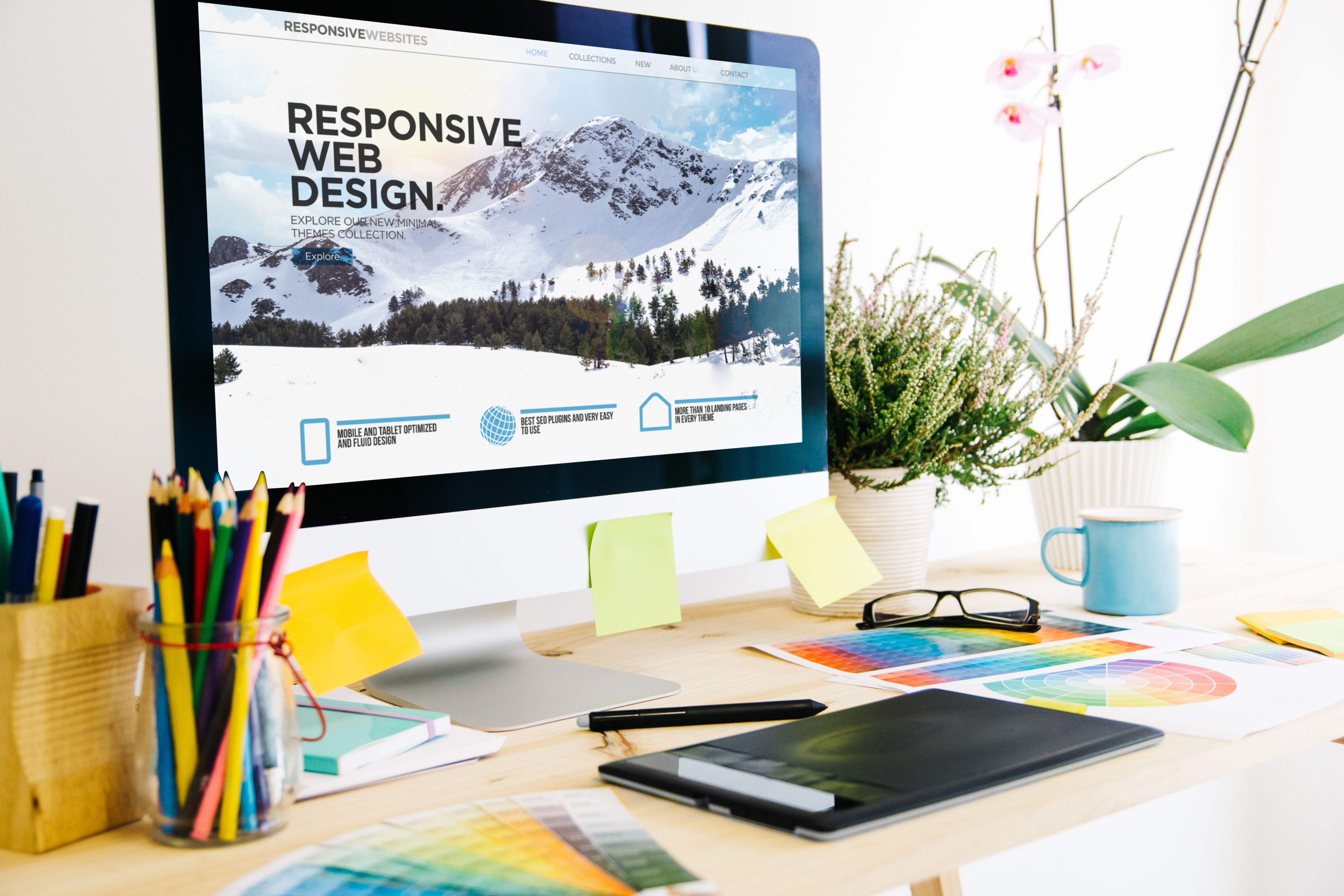 Print materials including business cards, banners, and trade show displays