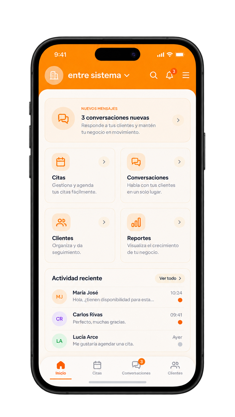 App de Santurey en tu teléfono — gestiona conversaciones, citas y clientes