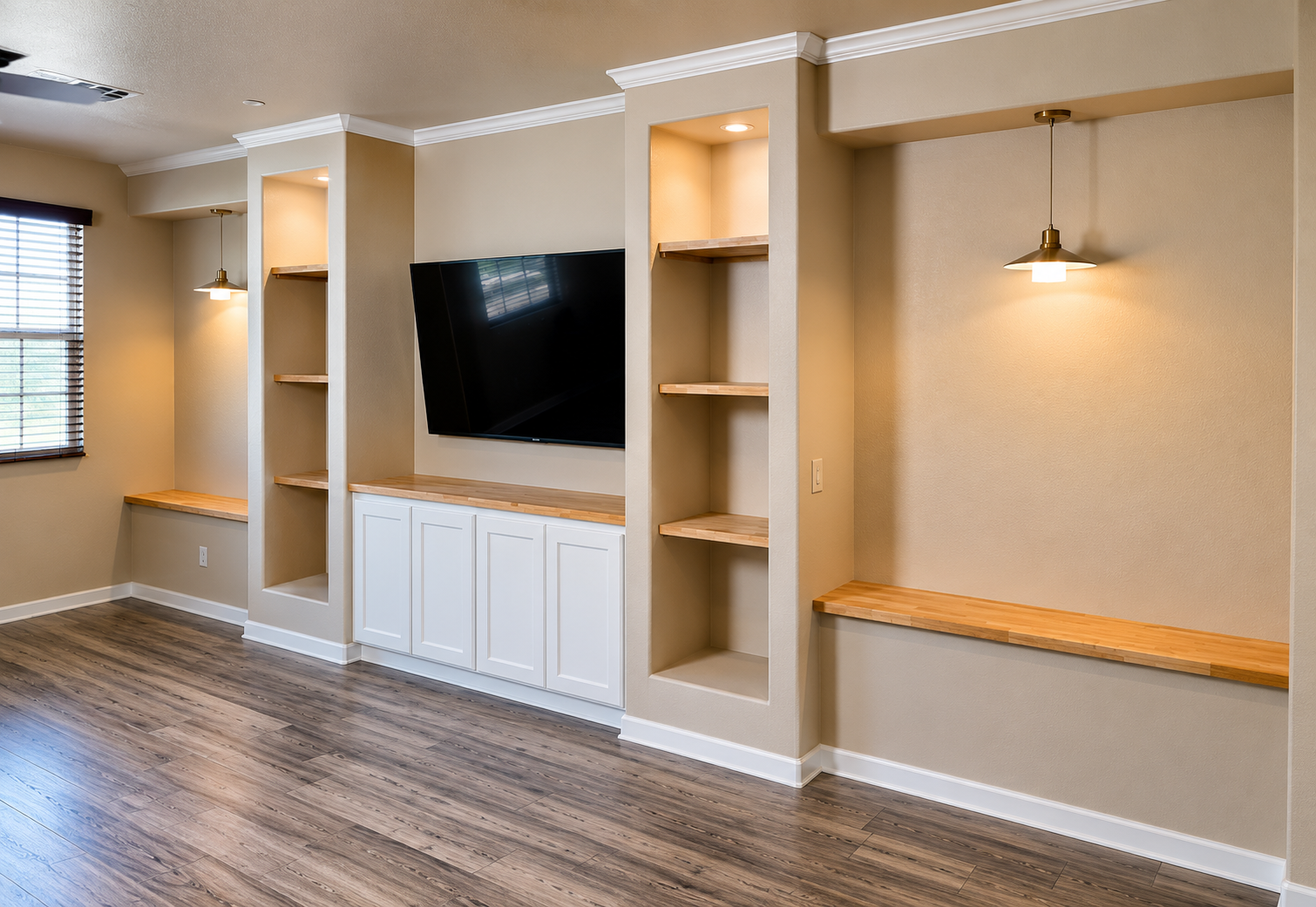 Custom Entertainment Center in Litchfield Park, AZ Completed custom built-in entertainment center in Litchfield Park, AZ