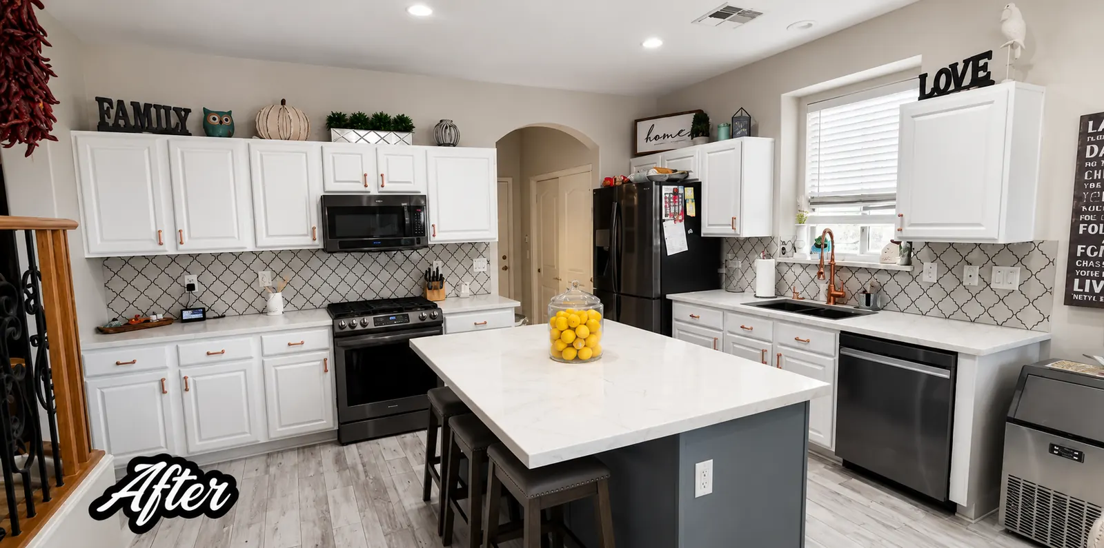 Completed kitchen remodel with new cabinets and countertops in Goodyear, AZ