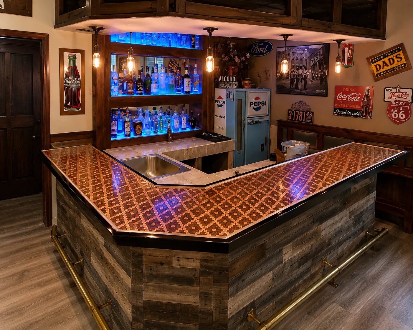 Completed custom basement bar and entertainment area in Buckeye, AZ