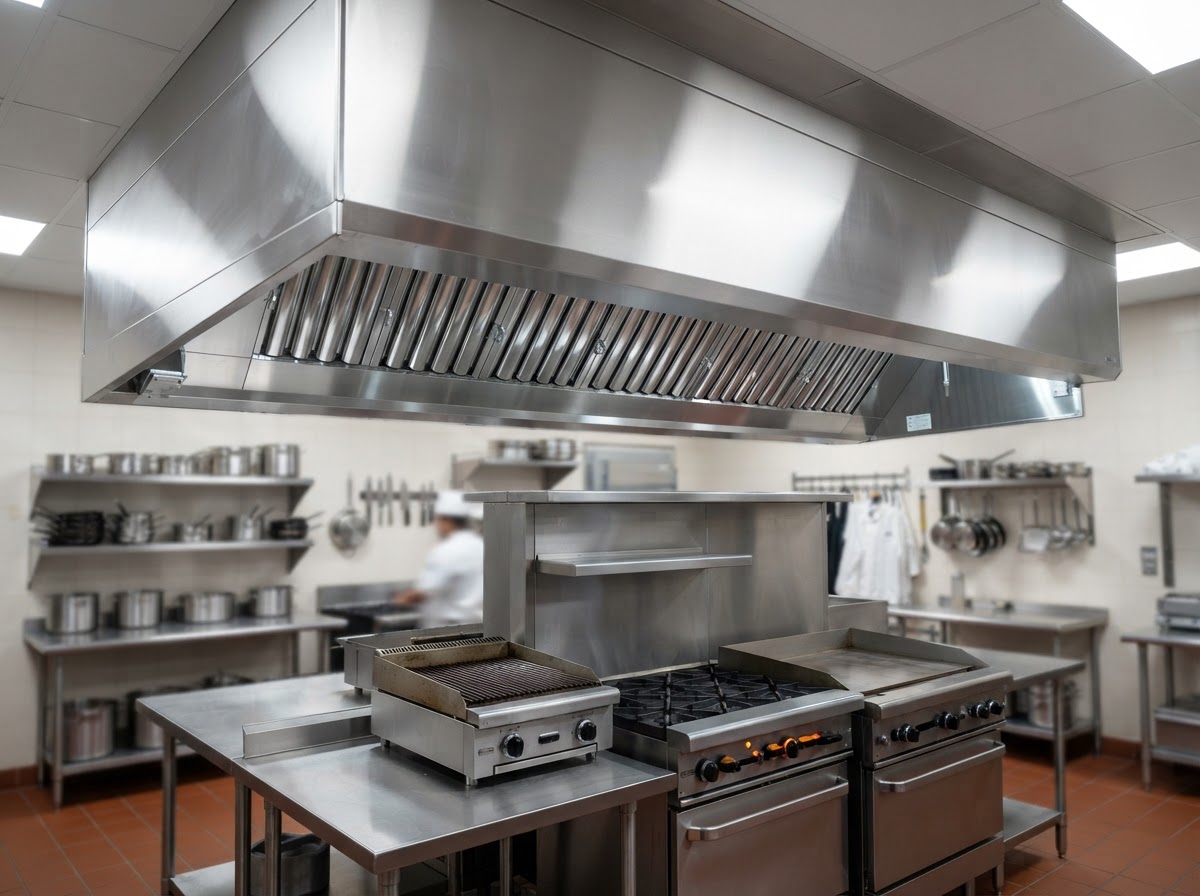 commercial kitchen hood cleaning McKinney TX gleaming clean bare metal after degreasing