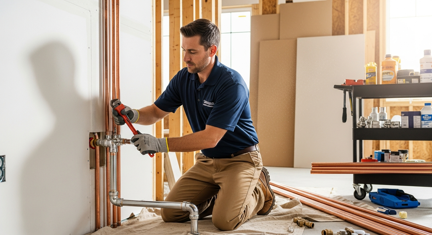 Markus Lopez, licensed plumber and owner of Simply Plumbing, working on a plumbing job in Reno, Nevada